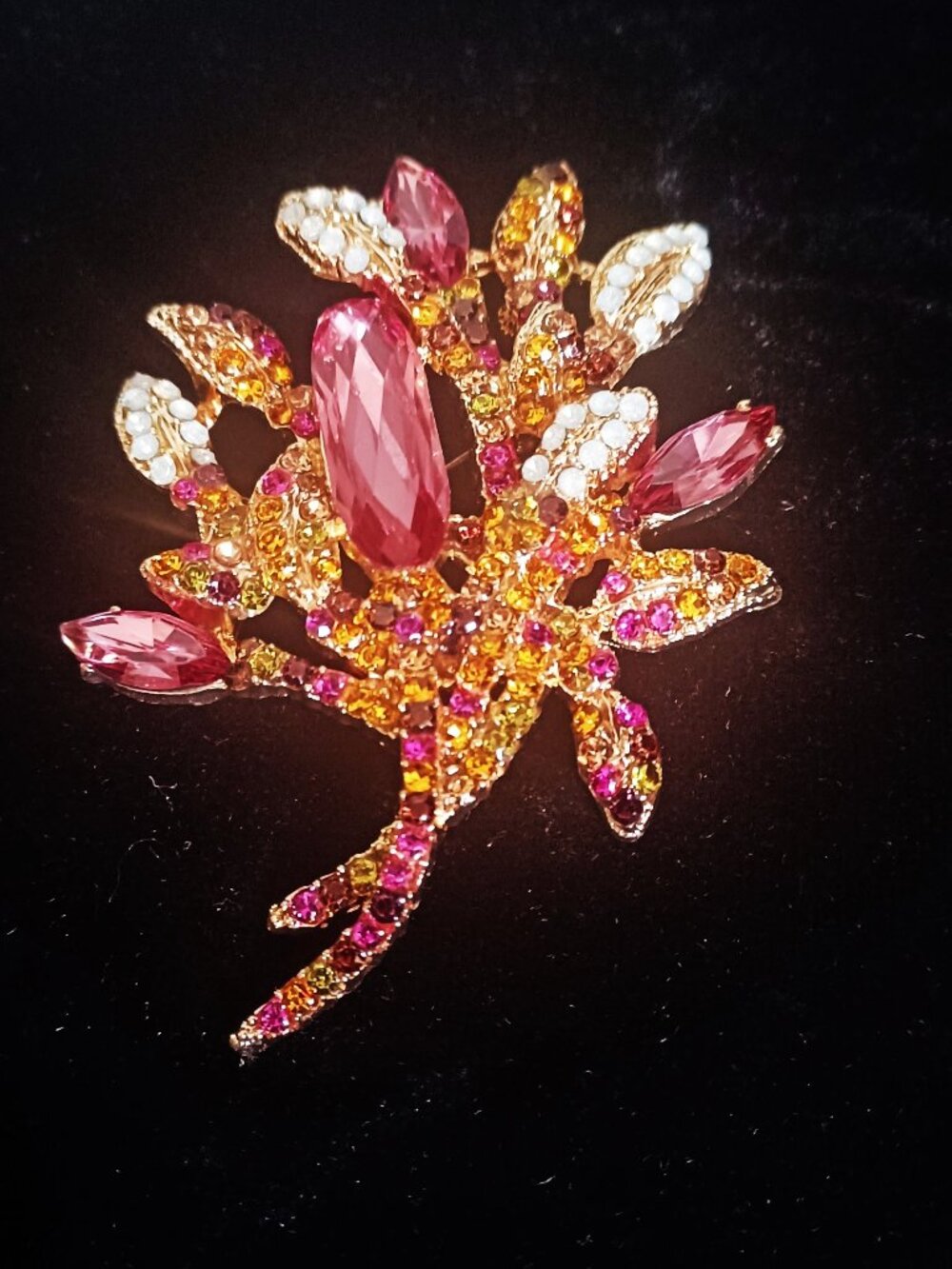 Elegant Pink/Purple Crystal Rhinestone Bouquet Brooch